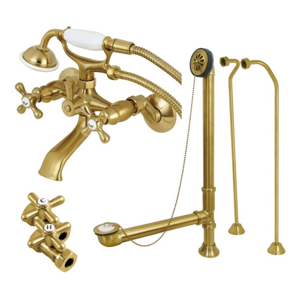 Clawfoot Tub Faucet Packages, Brushed Brass, Tub Wall Mount